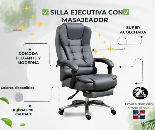 Silla Ejecutiva con Masajeador y Reposapiés – Color Gris